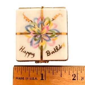 Vintage Limoges Hinged Happy Birthday Box with Porcelain Cake Inside
